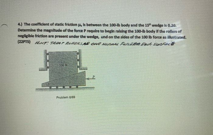Solved 4.) The coefficient of static friction is between the | Chegg.com