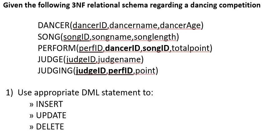 Solved Given the following 3NF relational schema regarding a | Chegg.com