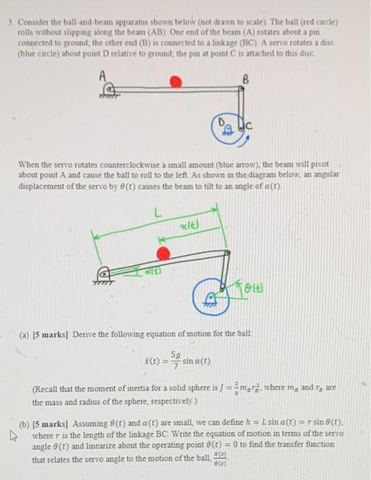 Solved 3. Consider The Ball-and-beam Apparatus Shown Below | Chegg.com