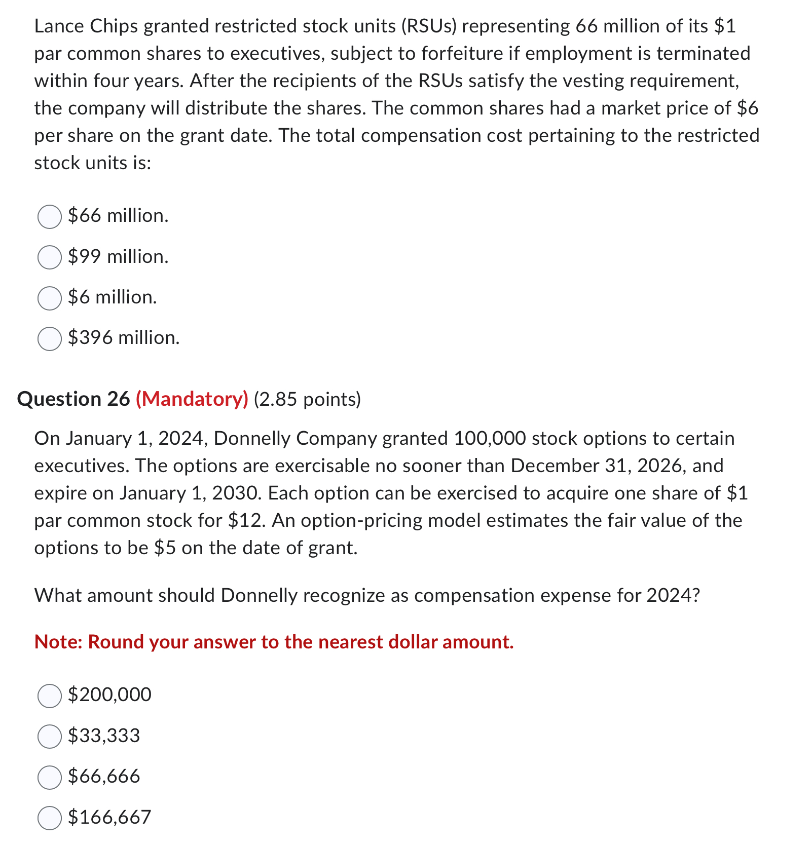 Solved Lance Chips granted restricted stock units (RSUs)