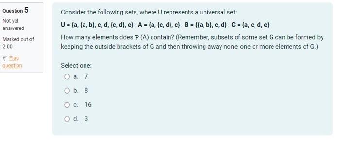 Solved Consider the following sets, where U represents a | Chegg.com