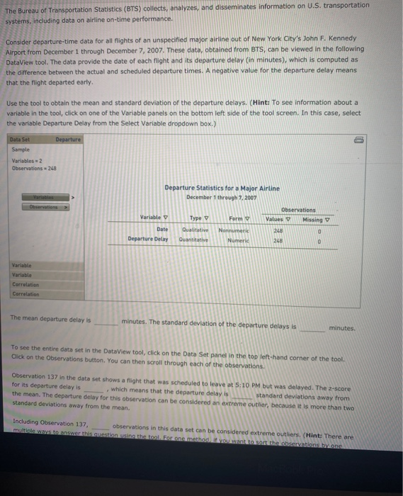 The Bureau of Transportation Statistics (BTS) | Chegg.com