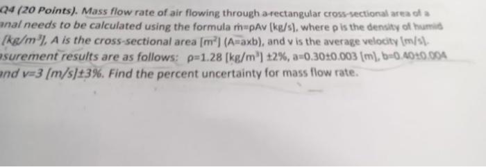 Solved Mass flow rate of air flowing through a rectangular | Chegg.com