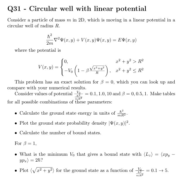 Solved Q31 - ﻿Circular well with linear potentialConsider a | Chegg.com