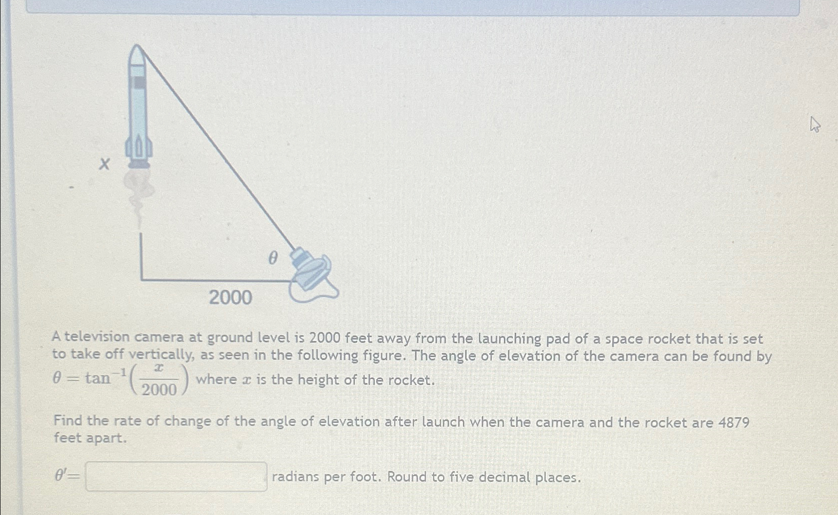 Solved A television camera at ground level is 2000 ﻿feet | Chegg.com