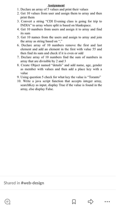Solved Assignment 1. Declare an array of 5 values and print | Chegg.com