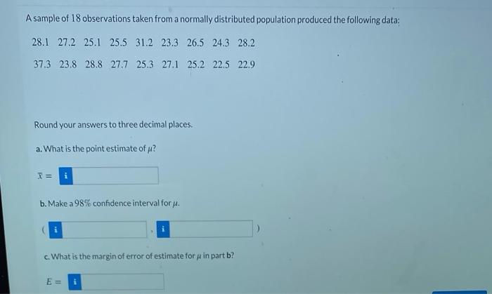 Solved A sample of 18 observations taken from a normally | Chegg.com