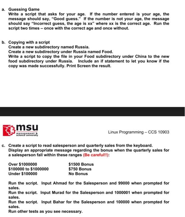 Solved a. Guessing Game Write a script that asks for your | Chegg.com