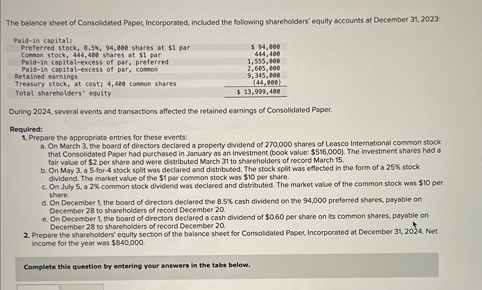 Solved The balance sheet of Consolidated Paper, | Chegg.com