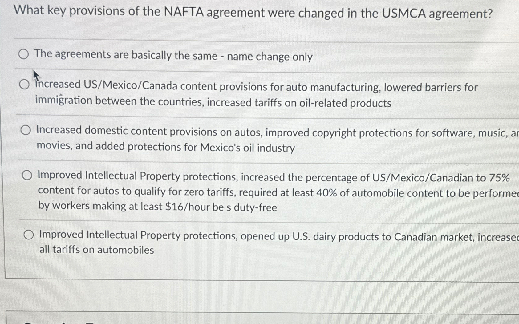 Solved What key provisions of the NAFTA agreement were
