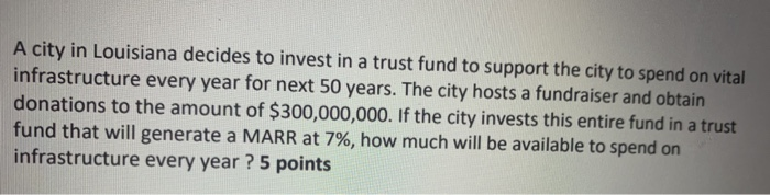 Solved A City In Louisiana Decides To Invest In A Trust Fund Chegg