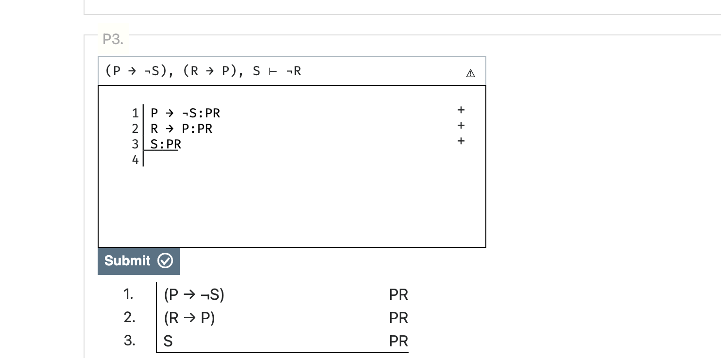 Math Ps And R Solved use carnap.oi (P -> ¬S), (R -> P), S ⊢ ¬R | Chegg.com