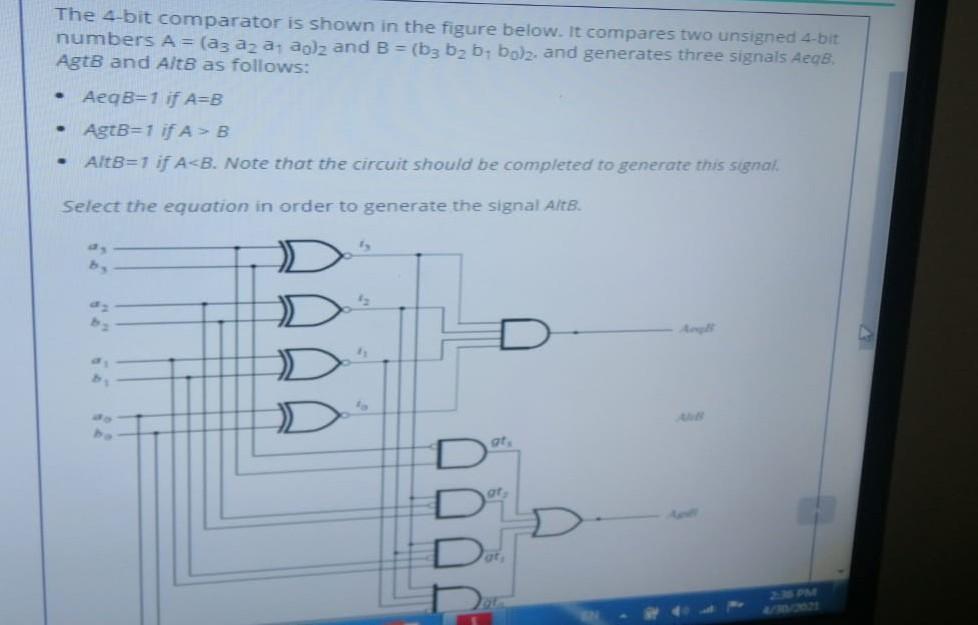 Solved The 4-bit comparator is shown in the figure below. It | Chegg.com