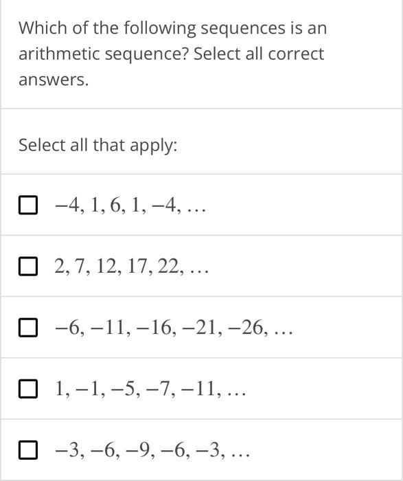 Solved Which Of The Following Sequences Is An Arithmetic 5626