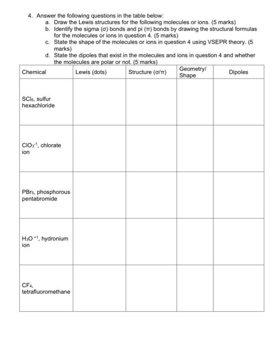 Solved 4. Answer the following questions in the table below: | Chegg.com