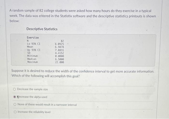 Solved A random sample of 82 college students were asked how | Chegg.com