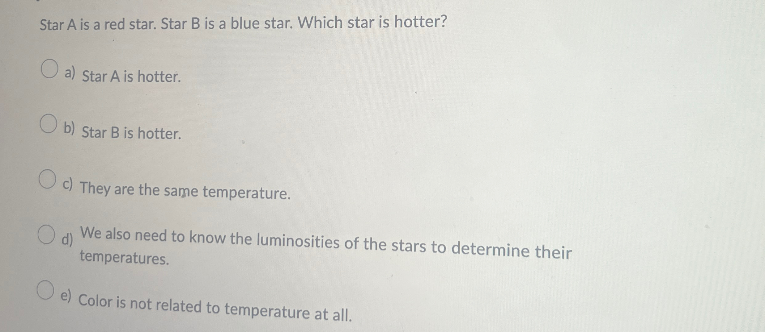 Solved Star A Is A Red Star. Star B Is A Blue Star. Which | Chegg.com