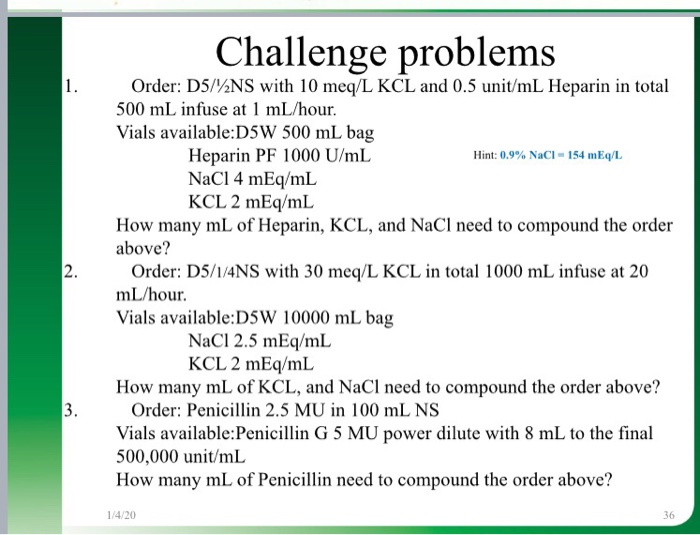 Solved Challenge Problems Order D5 2ns With 10 Meq L Kc Chegg Com