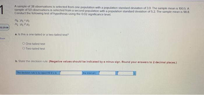 Solved 1 A Sample Of 38 Observations Is Selected From One | Chegg.com