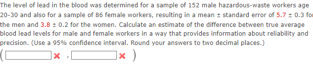 Solved The level of lead in the blood was determined for a | Chegg.com