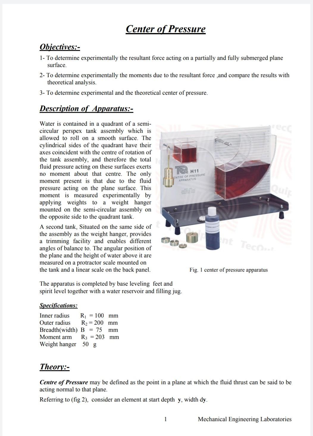 center of pressure experiment discussion