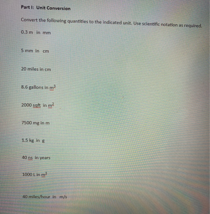 Solved Part 1 Unit Conversion Convert The Following Chegg