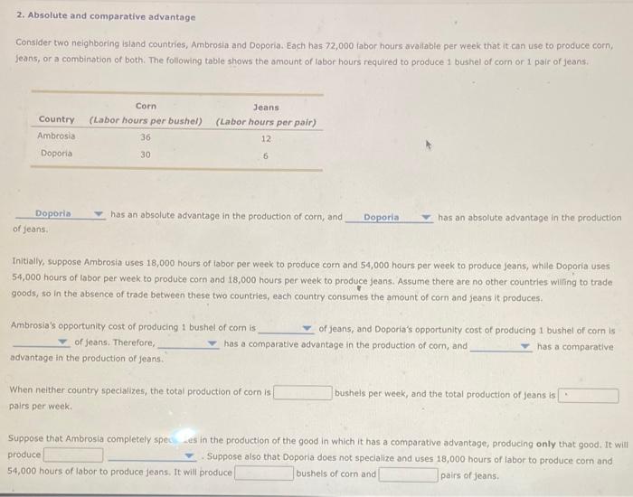 Solved 2. Absolute and comparative advantage Consider two