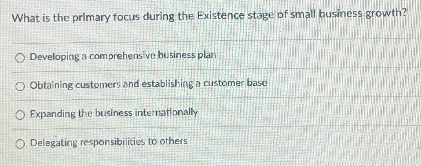 Solved What is the primary focus during the Existence stage | Chegg.com