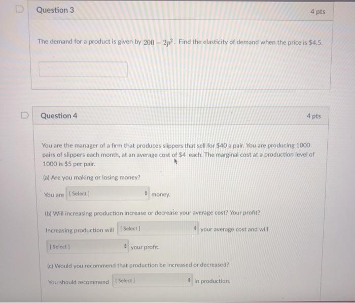 Solved Question 3 4 pts The demand for a product is given by | Chegg.com