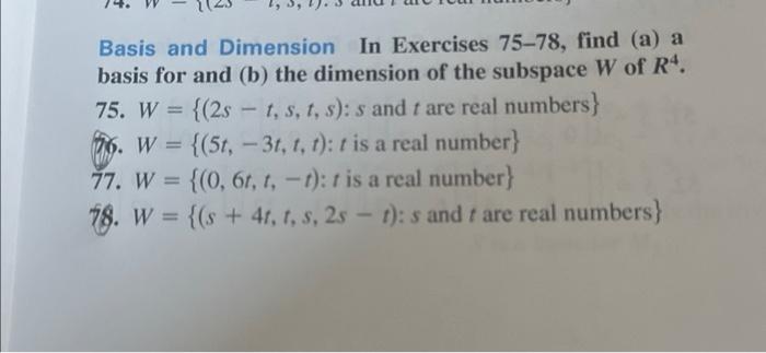 Solved Basis And Dimension In Exercises 75-78, Find (a) A | Chegg.com