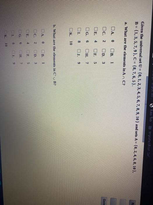 Solved Nex Tab Imported From Sat Given the universal set U = | Chegg.com