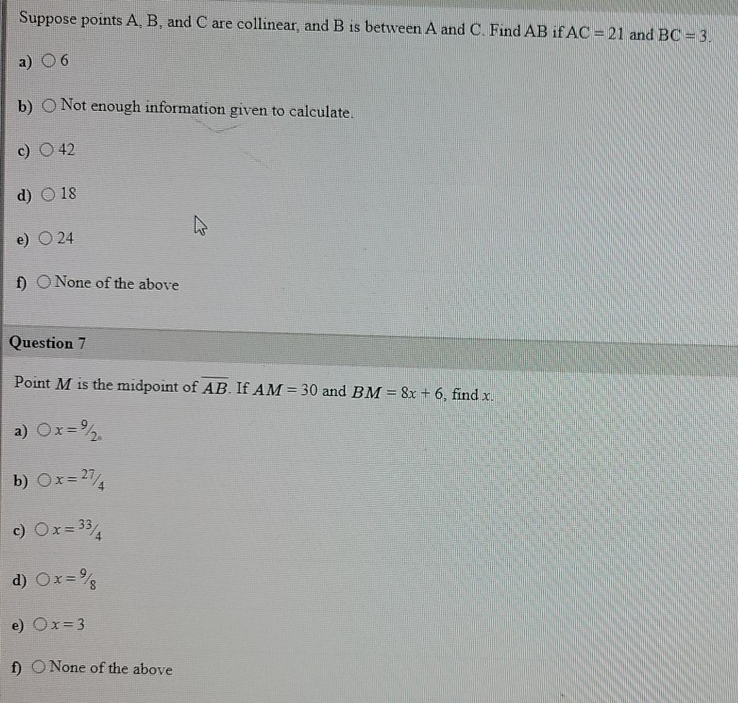 Solved Suppose Points A B And C Are Collinear And B Is Chegg Com