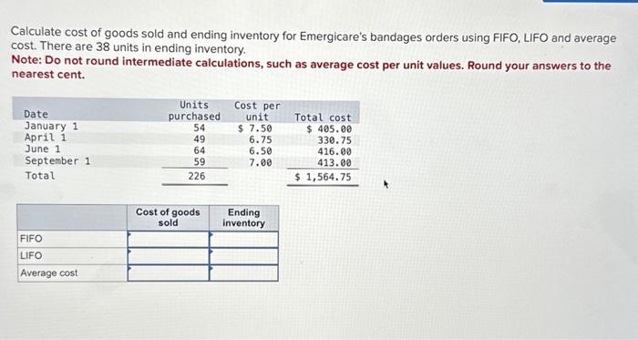 Solved Calculate Cost Of Goods Sold And Ending Inventory For | Chegg.com