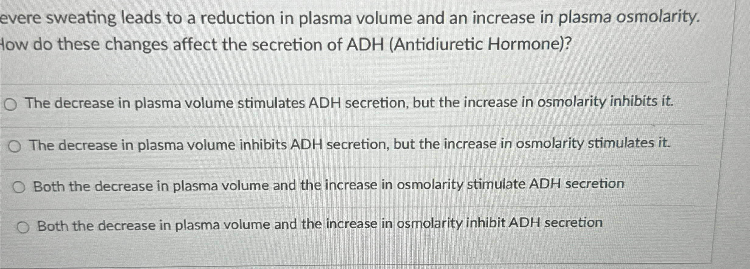 Solved evere sweating leads to a reduction in plasma volume | Chegg.com