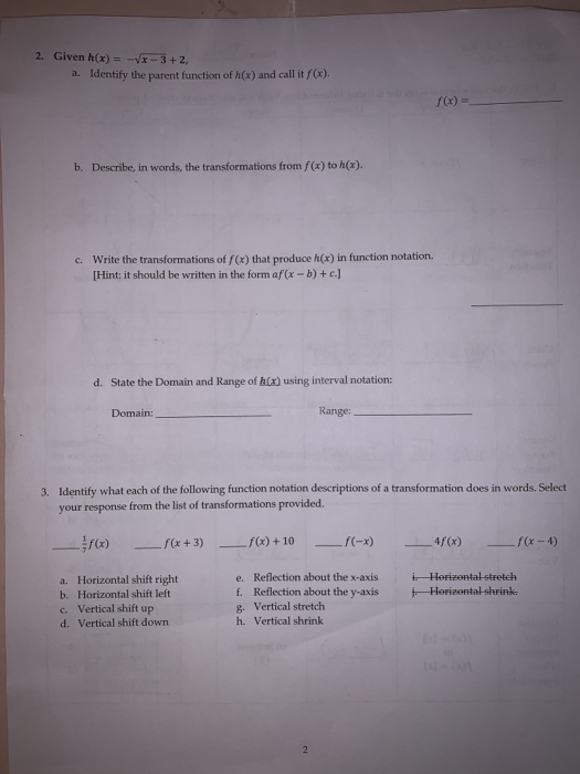 Solved 2 Given H X Vx 3 2 A Identify The Parent Fu Chegg Com