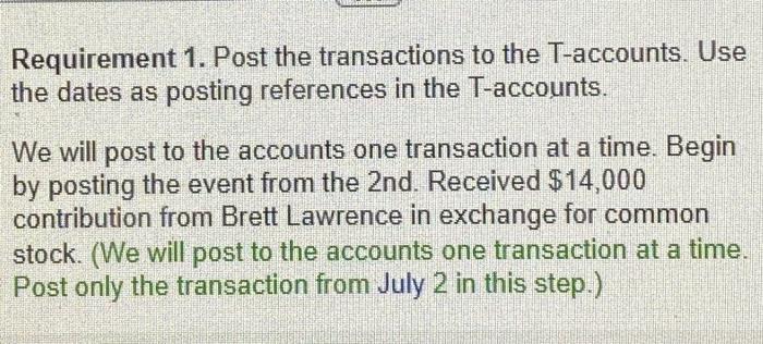 Solved Requirement 1. Post the transactions to the | Chegg.com