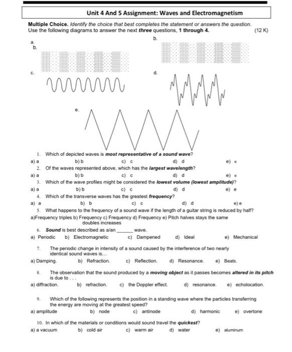 Solved Unit 4 And 5 Assignment: Waves and Electromagnetism | Chegg.com