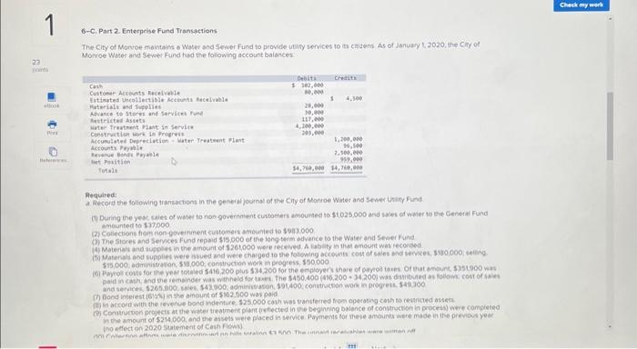 Solved 6-C. Part 1 internal Senvice Fund Transactions The | Chegg.com