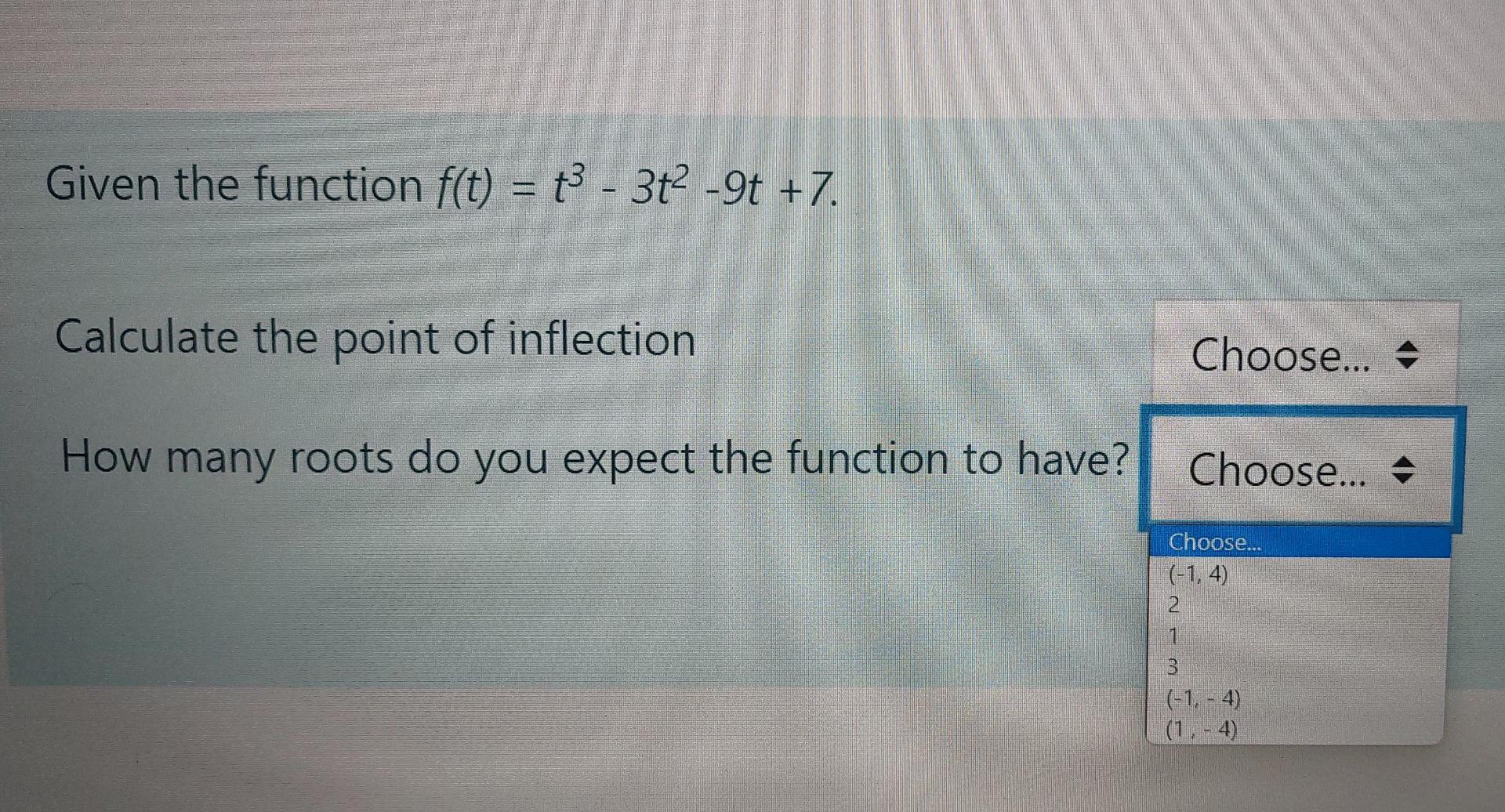 Solved Given The Function F(t) = T3 - 3t2 -9t +7. Calculate | Chegg.com