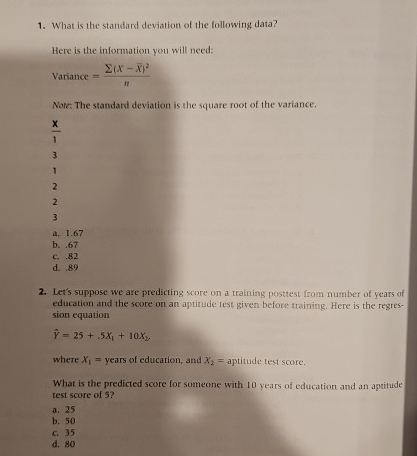 Solved What is the standard deviation of the following | Chegg.com