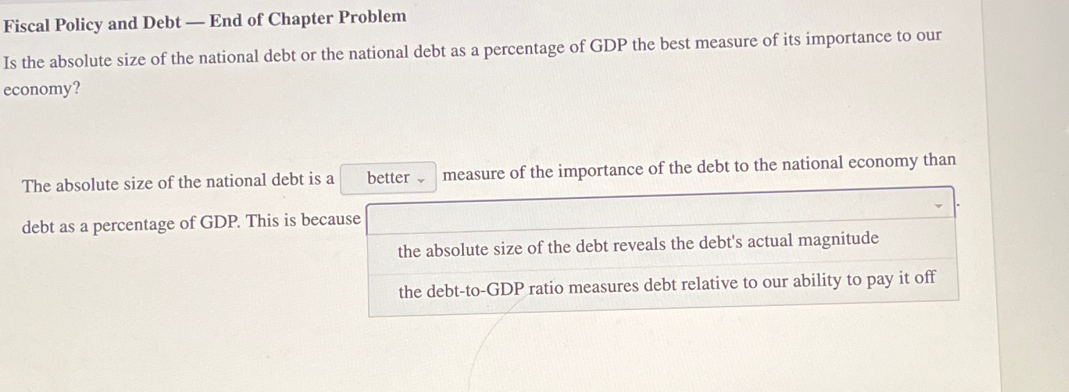 Solved Fiscal Policy and Debt - ﻿End of Chapter ProblemIs | Chegg.com
