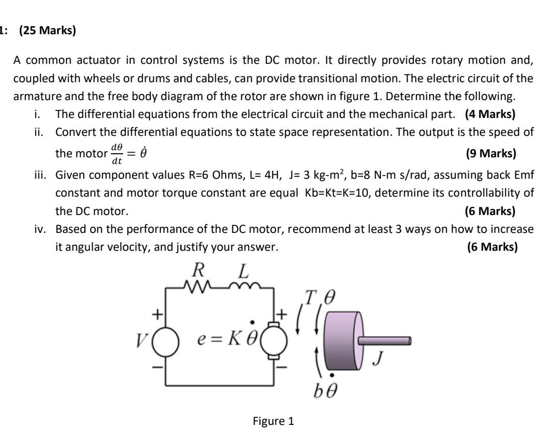 Solved 1: (25 Marks) dt A common actuator in control systems | Chegg.com
