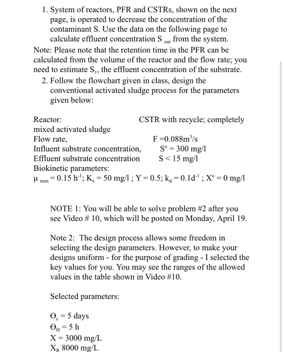 Solved 1. System of reactors, PFR and CSTRs, shown on the | Chegg.com