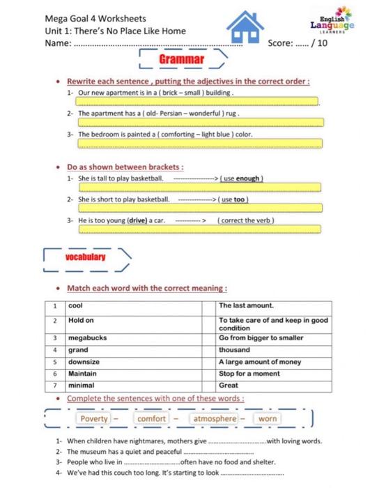 solved mega goal 4 worksheets english language unit 1 chegg com