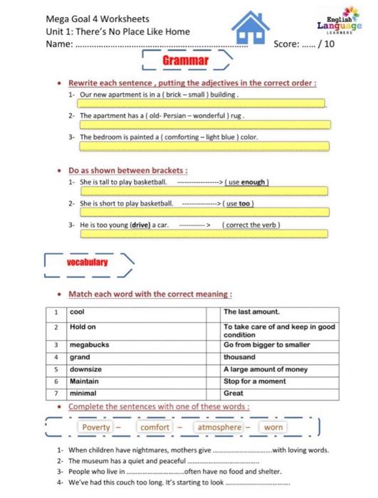 solved mega goal 4 worksheets english language unit 1 chegg com