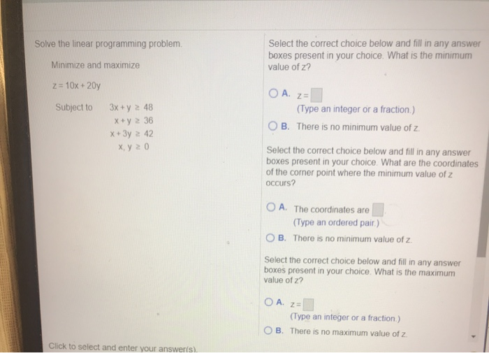 Solved Solve the linear programming problem Select the | Chegg.com