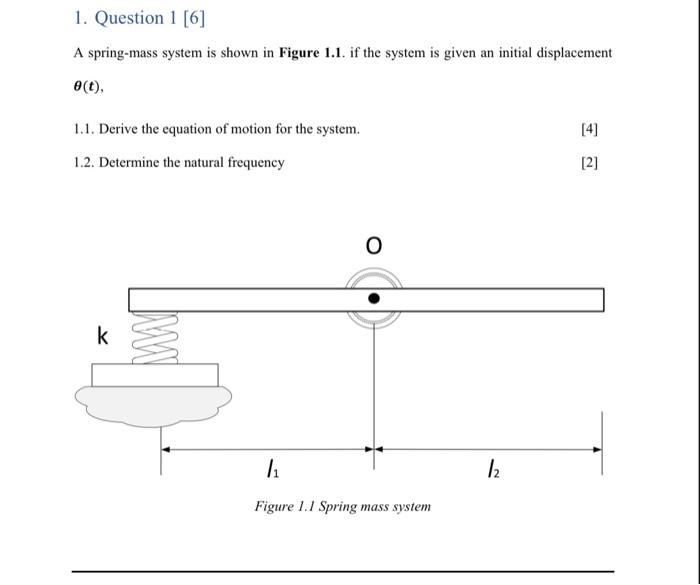 Solved 1. Question 1 [6] A spring-mass system is shown in | Chegg.com