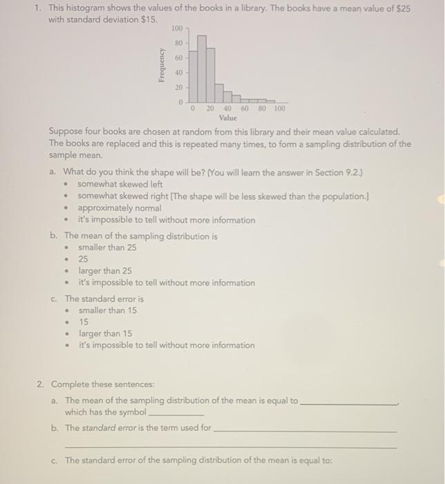 Solved 1. This histogram shows the values of the books in a | Chegg.com