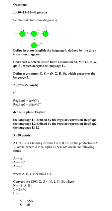 Solved Questions 1 10 15 15 40 Points Let The State Tr Chegg Com