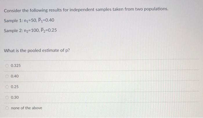 Solved Consider The Following Results For Independent | Chegg.com